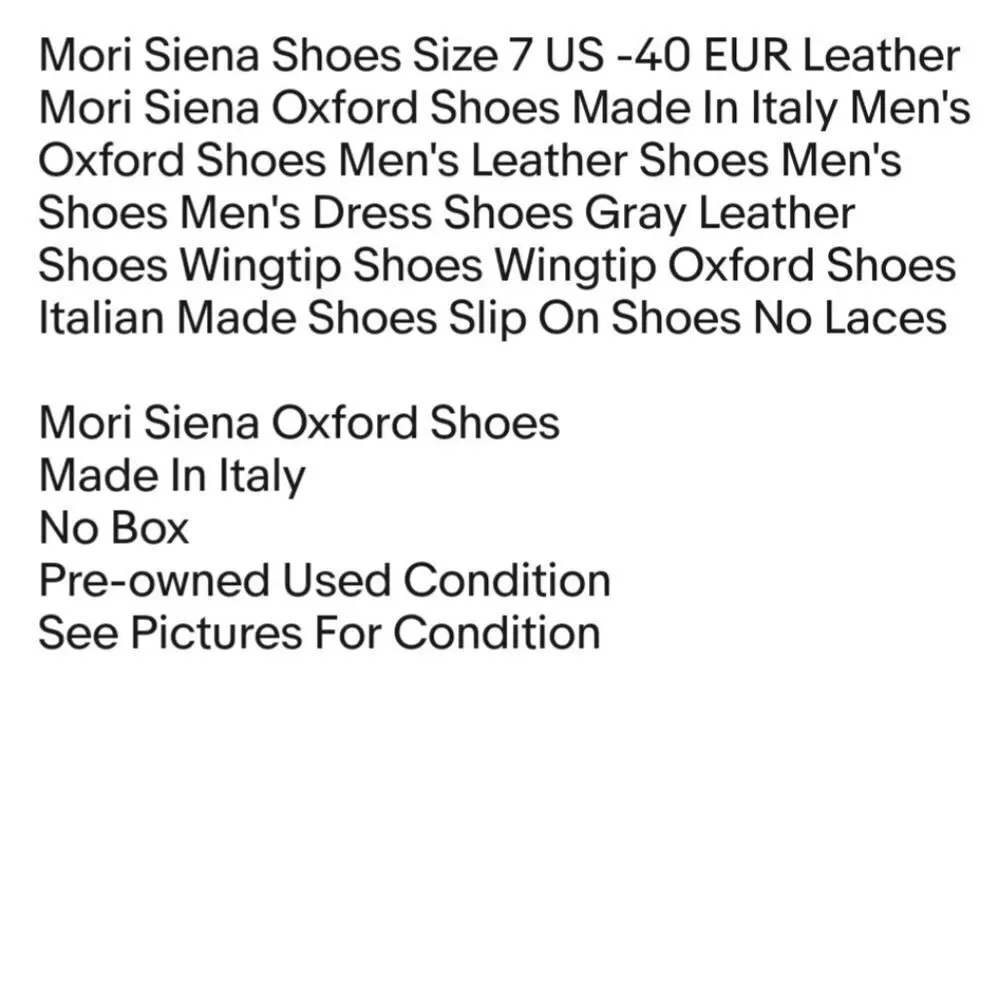 Mori Siena Shoes Size 7 US -40 EUR Leather Mori Siena Oxford Shoes Made In Italy